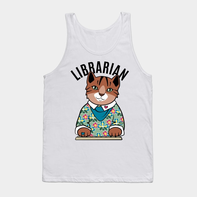 Librarian Cat Black and Brown Tank Top by Sue Cervenka